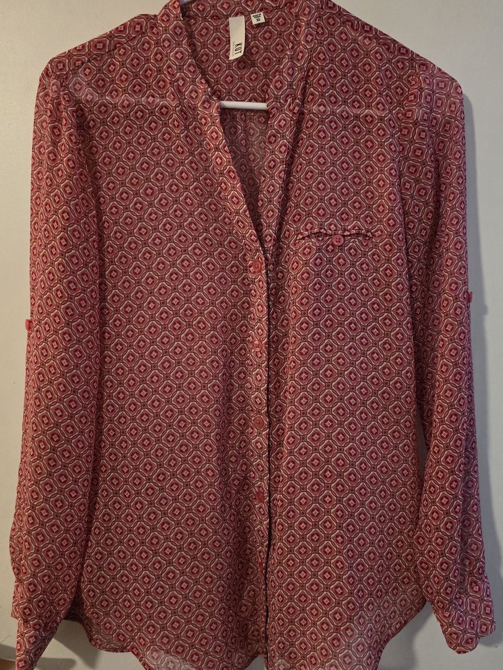 Kut from the Kloth Red Geometric Button-Down Blouse